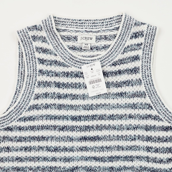 New JCREW Sz XS Striped Textured Sweater-Tank Ivory Navy Sunfade Blue $79 CJ212 - Picture 3 of 3